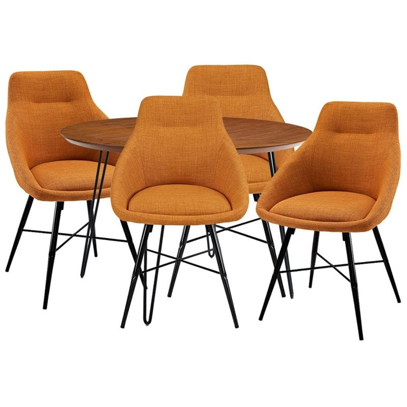 Jeromes dinette Walker Edison 5 Piece Mid Century Modern Wood Round Dining Table Set