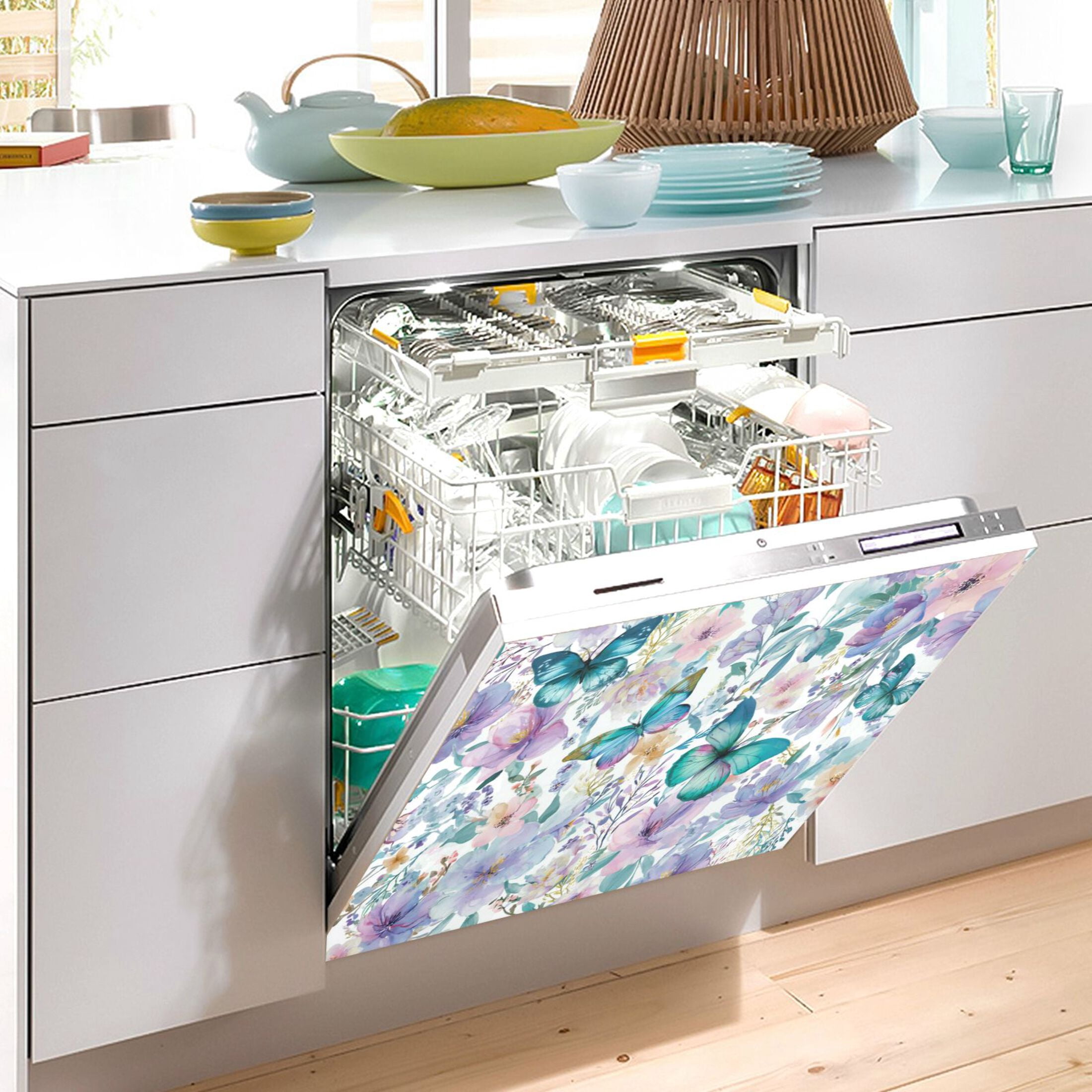 Dishwasher Magnetic Refrigerator Magnet Cover Sticker Home Decorative 23"x26" Watercolor Butterflies Pattern