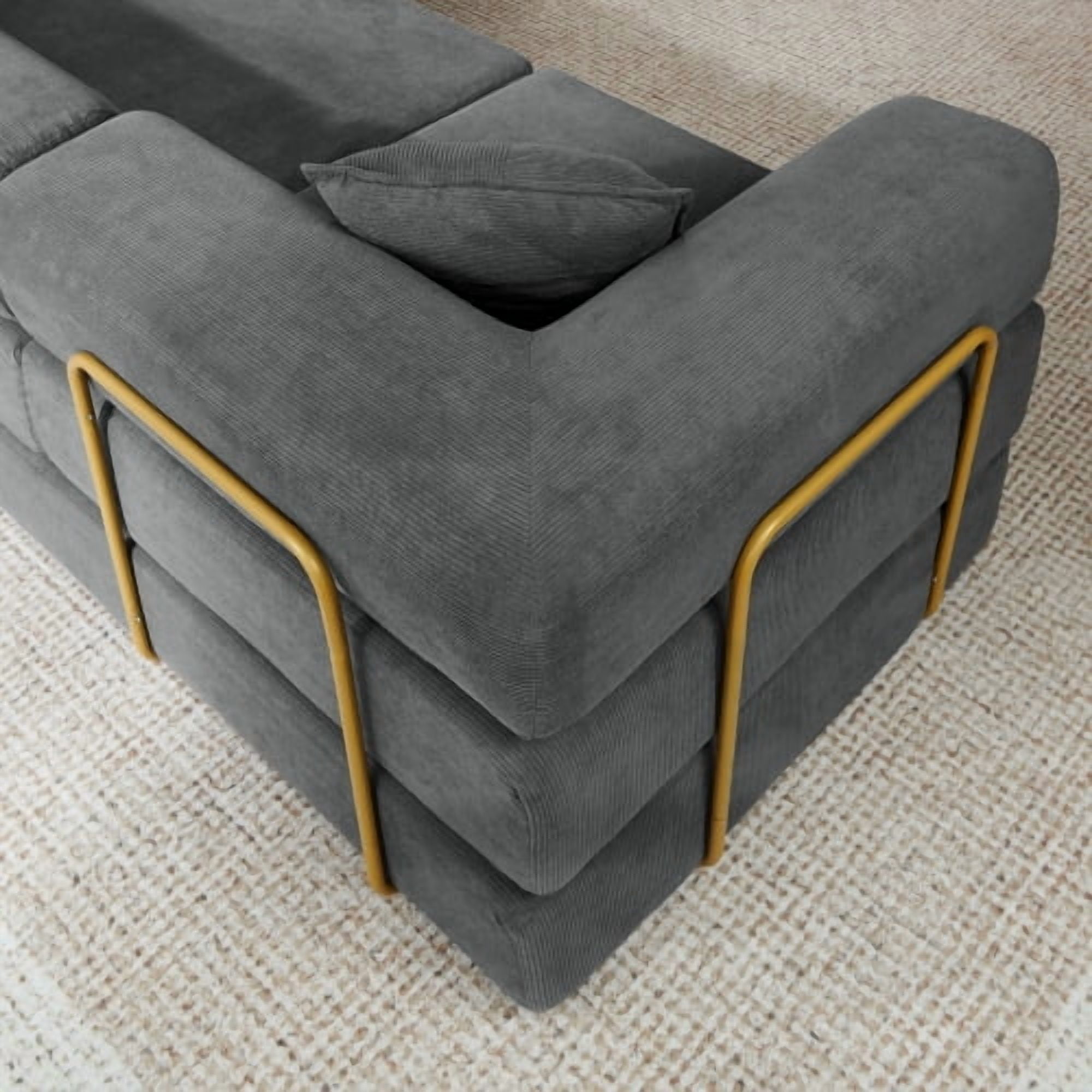 108" Modular Sectional Sofa with L-Shape Chaise, Convertible Sleeper Sofa Bed, Corduroy Cloud Couch with Deep Seat, No Assembly Required, Removable Backrest, Grey