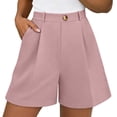 thumbnail image 2 of Women's Pleated Dress Shorts, High Waisted Wide Leg Tailored Shorts, Business Casual With Pockets For Summer Office Wear Pink 2XL, 2 of 9