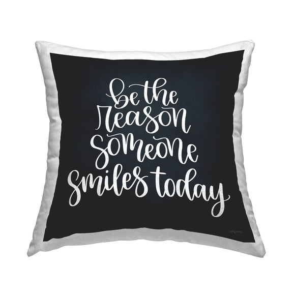 Stupell Industries Uplifting Smile Calligraphy Black Background Design by Imperfect Dust Throw Pillow