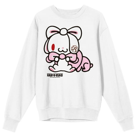 All Purpose Bunny One-Eyed Bunny With Ribbon Crew Neck Long Sleeve Men's White Sweatshirt-Medium