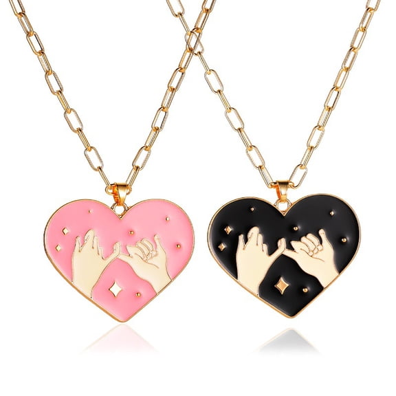 Fzsteel Couple Love Cartoon Necklaces Set Large Pendant Drop Style Clavicle Chains Matching Pair Jewelry For Romantic Gifts And Special Occasions