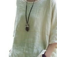thumbnail image 2 of T-Shirt Femme Couleur Unie Haut Décontracté Manches Courtes Blouse en Lin Fille Col Rond Blouse, Beige Jaune, P, 2 of 7