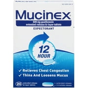 Mucinex 12-Hour Chest Congestion Relief Expectorant Tablets 20 ea (Pack of 3)