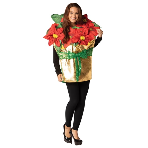 Rasta Imposta Poinsettia Holiday Plant Halloween Christmas Costume, Unisex, Red Gold, Adult One Size