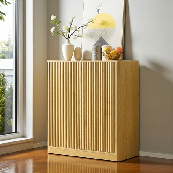 GZXS 31.5" Modern Fluted Storage Cabinet, 2-Door Sideboard with Push-to-Open Doors, Accent Cabinet for Living Room, Dining Room or Entryway, Natural Finish