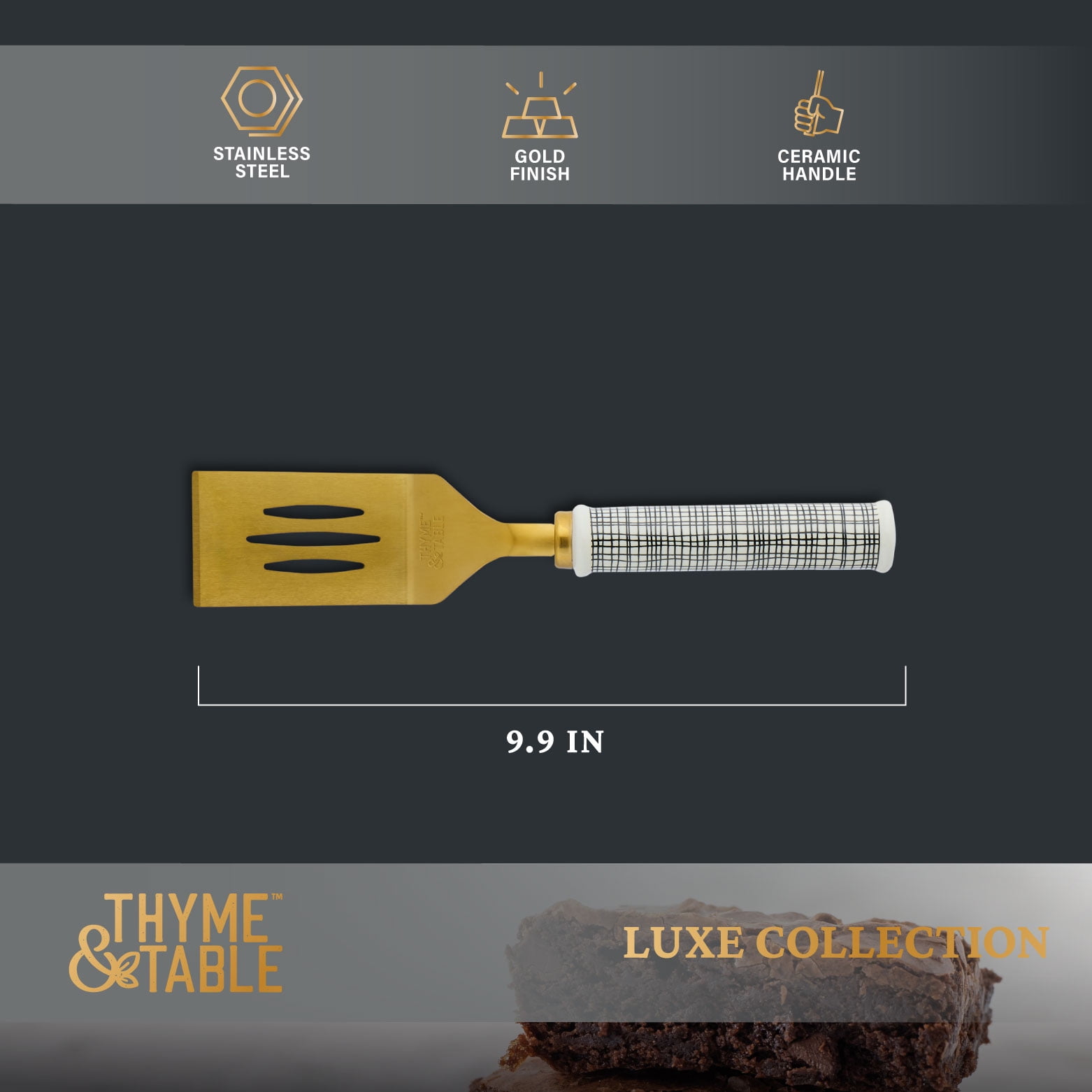 Thyme & Table Stainless Steel and Ceramic Brownie Server