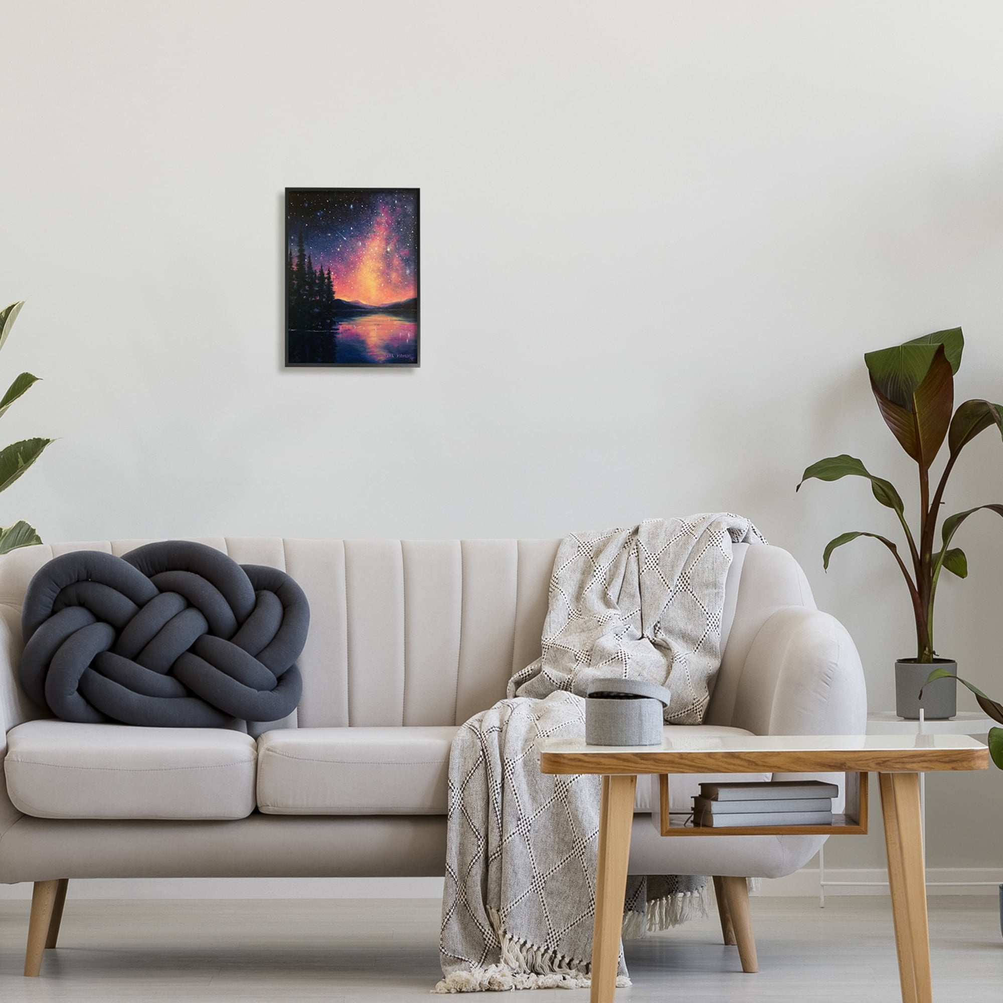 Stupell Industries Starry Night Over Lake Nature Painting Black Framed Art Print Wall Art, 11 x 14