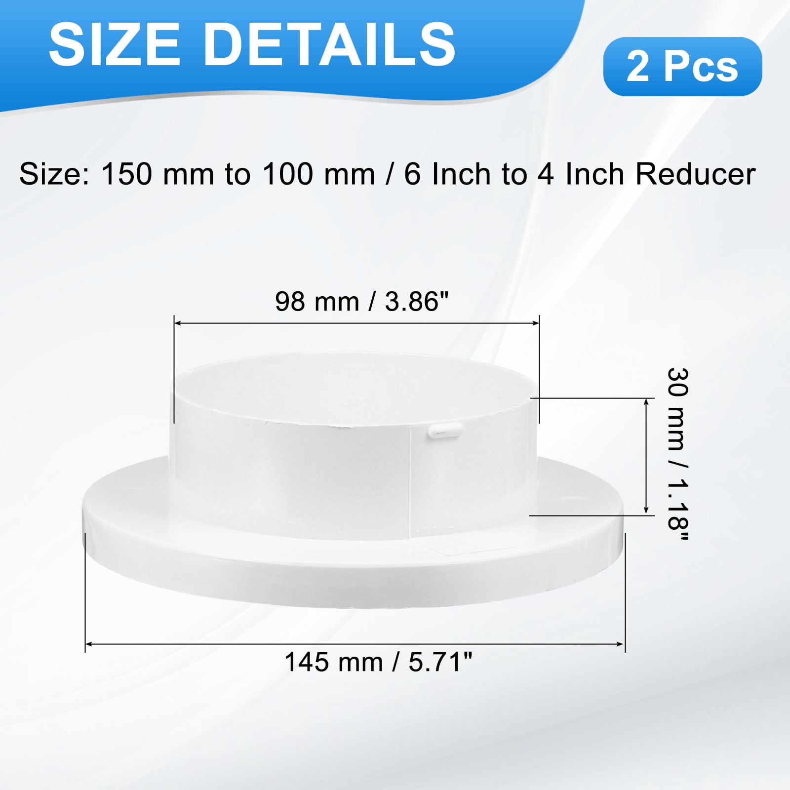 Uxcell 6 to 4 Inch Duct Reducer, 2Pcs ABS Air Duct Adapter HAVC Pipe Connector Dryer Vent Adapter Increaser Reducer for Inline Ventilation System, White (150mm to 100mm)