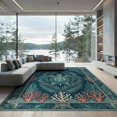 thumbnail image 2 of ODIKA Turtle Ocean Vintage Botanical Border Stained Entryway Nautical Teal Refined for Dining Room, Under Table, Office, Non-Slip Chair-Friendly Floor, 2 of 7