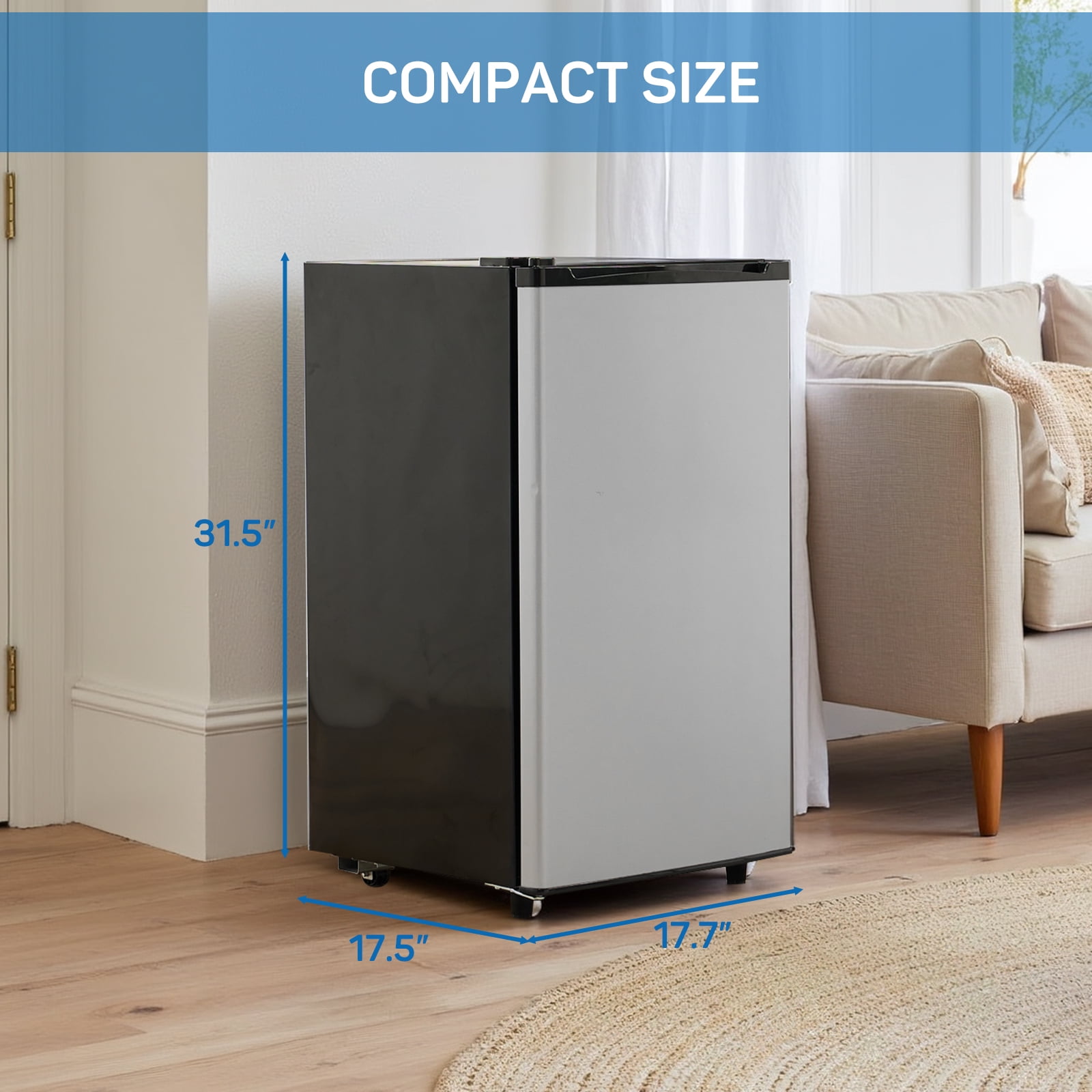 Upgraded Compact Mini Fridge with Freezer, 3.2 Cu.Ft Small Refrigerator for Bedroom, Dorm, Office, Low Noise, Adjustable Thermostat, Quiet & Energy Efficient, Sliver