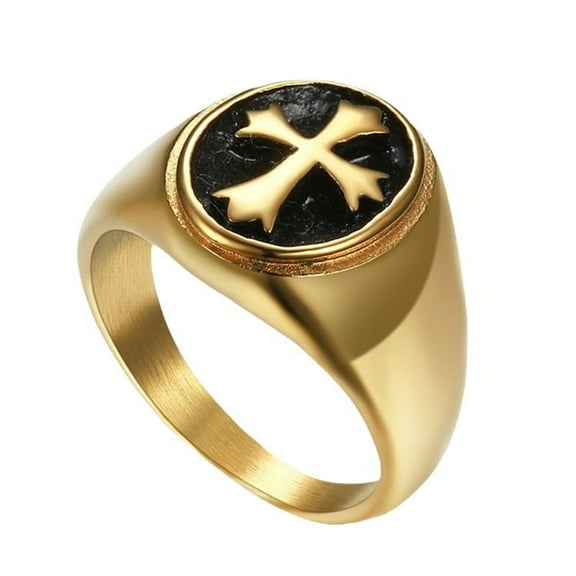 14K Yellow Gold Cross Rings for Men Golden Filled Finger Bands Jewelry Masculine Accessories Sizes Trendy