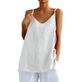 thumbnail image 2 of Linen Tank Tops for Women V Neck Spaghetti Strap Camisole Causal Sleeveless Gauze Blouse Summer Flowy Cami Shirt,White ,XL, 2 of 8