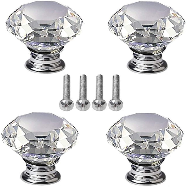 Botón de gabinete de 40mm, botón de cristal para muebles, cajón, armario, decoración del hogar, base plateada