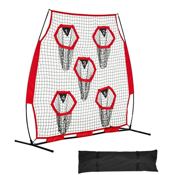 KFFKFF 6 x 6 ft Football Throwing Practice Net with 5 Target Pockets, Durable Knotless Net, Includes Adjustable Straps and Carrying Case, Designed to Enhance Quarterback Throwing Precision, Red