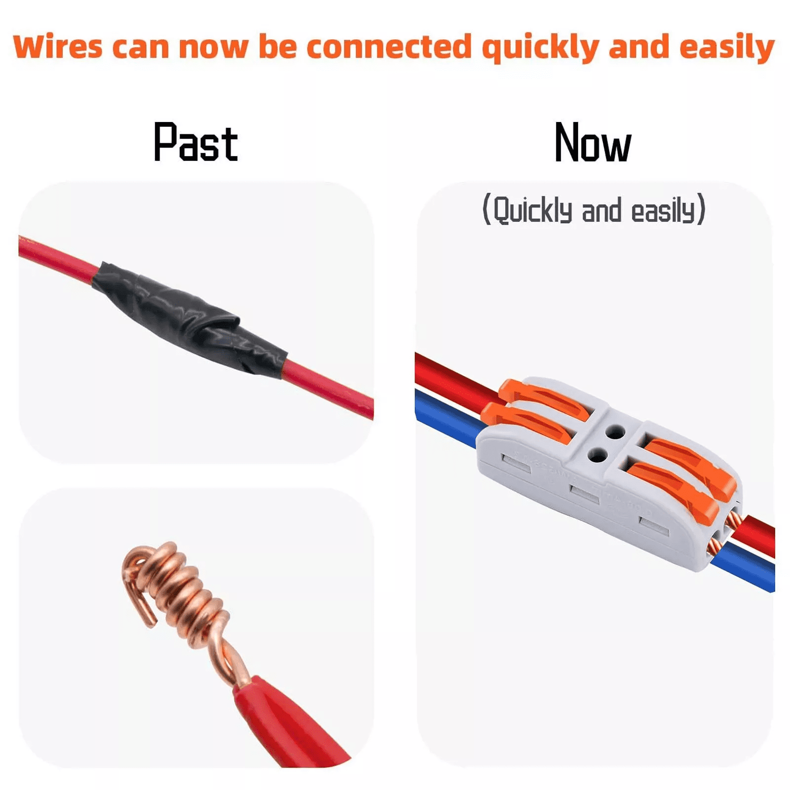 Nineleaf Push Quick Wire Connectors,50PK Electrical Cable Connectors, Max 32A 600V, 2 Pin Wire Connectors for Cables from 28 to 12 AWG, 12 14 16 Gauge Wire Connectors