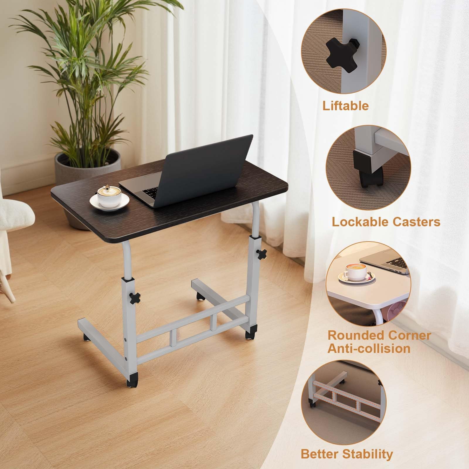 Garderth Standing Desk With Wheels,Stand up Desk Adjustable Height,Small Rolling Computer Desk,Portable Laptop Table For Home Office Study Bedroom