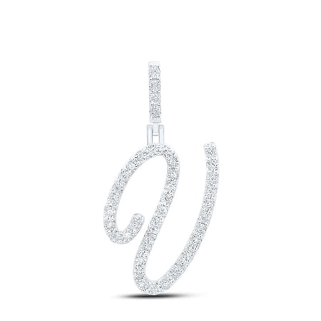 925 Sterling Silver Genuine Diamond Women's Script Font Initial V Pendant 1/6 CT