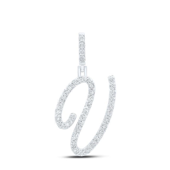 925 Sterling Silver Genuine Diamond Women's Script Font Initial V Pendant 1/6 CT