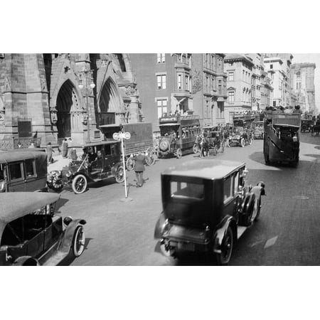 - 1912 Policeman and Traffic Semaphore on Fifth Avenue and 48th Street before World War I Print Wall Art