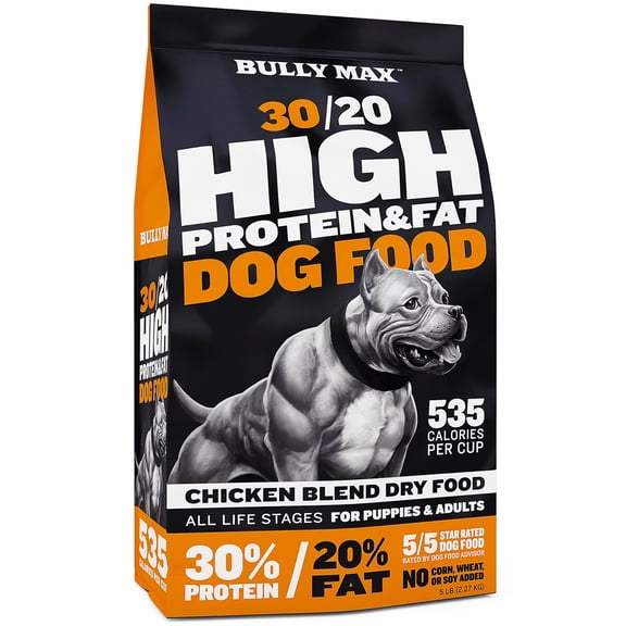 Bully Max High Performance Super Premium Dog Food. for All Ages (for Puppies & Adult Dogs). 535 Calories Per Cup. for Muscle, Size, Growth, and Weight.