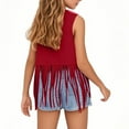 thumbnail image 4 of Gamivast Girls Fashion Fringe Vest 70S Hippie Costume Sleeveless Clothes Solid Color Western Faux Suede Tassel Leather Outerwear Wine 10-12 Camiseta De Para Niños, 4 of 5