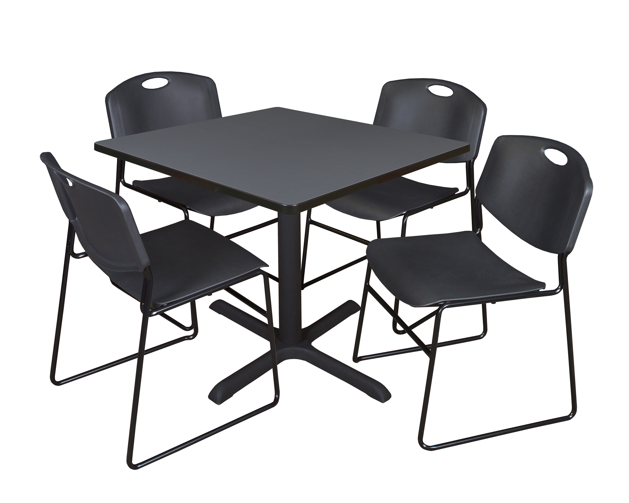 Regency Cain Square Breakroom Table with 4 Stackable Zeng Chairs