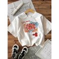 thumbnail image 1 of Women's Strawberry Graphic Print Short Sleeve Crew Neck T-Shirt - Casual Summer & Spring Top with Relaxed Fit, Machine Washable, White Tee Featuring Red & Blue Fruit Design, Comfortable Fit, Adults, 1 of 6