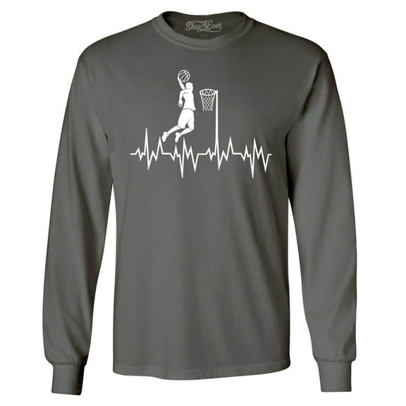 Shop4Ever Men's Basketball Player Slam Dunk Heartline Heartbeat Long Sleeve Shirt XXX-Large Charcoal