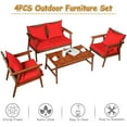 thumbnail image 6 of Costway 8PCS Patio Rattan Furniture Set Acacia Wood Frame Cushioned Sofa Chair Red, 6 of 11