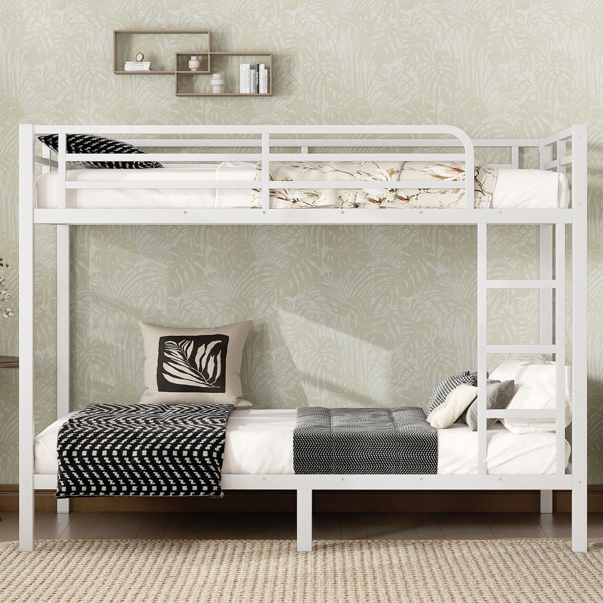 Aukfa Heavy Duty Twin XL over Twin XL Metal Bunk Bed for Kids, Teens and Adults, Space-Saving, White