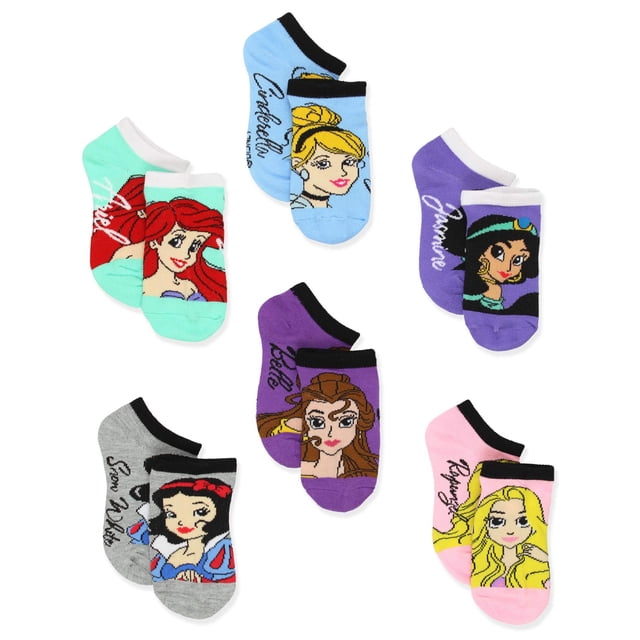 Calcetines Disney para niñas, modernos, princesas, paquete de 6, que no se muestran para niños peque