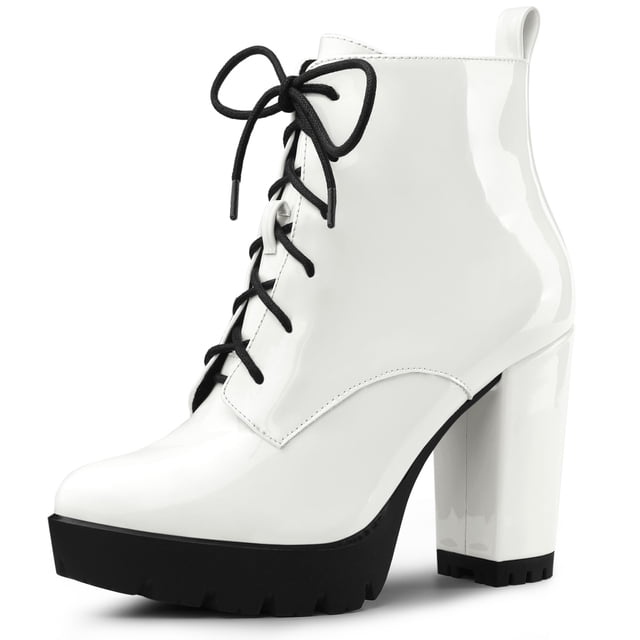 Unique Bargains Bottes de Combat à Plateforme à Lacets à Talon Épais à la Cheville pour Femmes