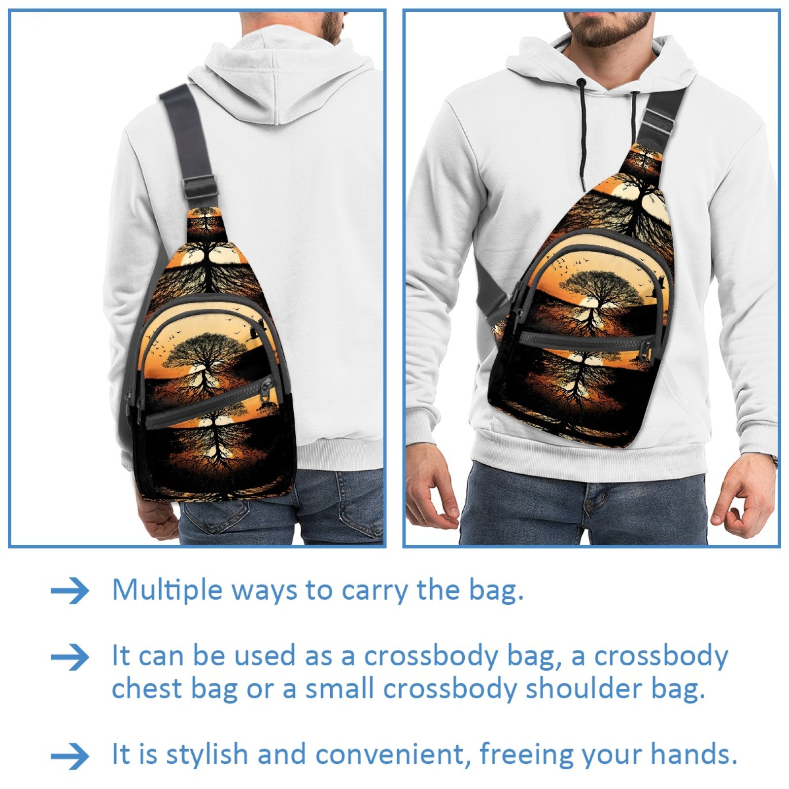 ERJLKXP Africa Sunset Grassland Small Mens Women Crossbody Chest Bag, Travel Over Shoulder Sling Bag Backpack Men Side Bag,Daypack
