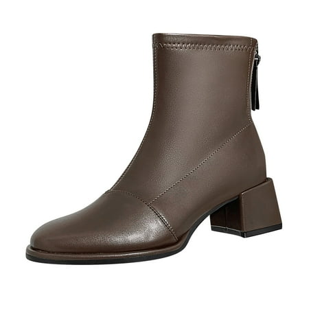 

Qufokar Snow Boots Snowy Villi Leather Boots Women Fashion Autumn And Winter Women Boots Mid Heel Heel Solid Color Zipper Simple Style