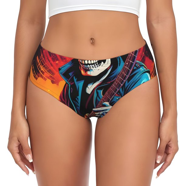 Balery Rock Skull Singer Ropa Interior de Algodón para Mujer con Dibujo – Braguitas Cómodas y Elásticas, Estilo Clásico-X-Small