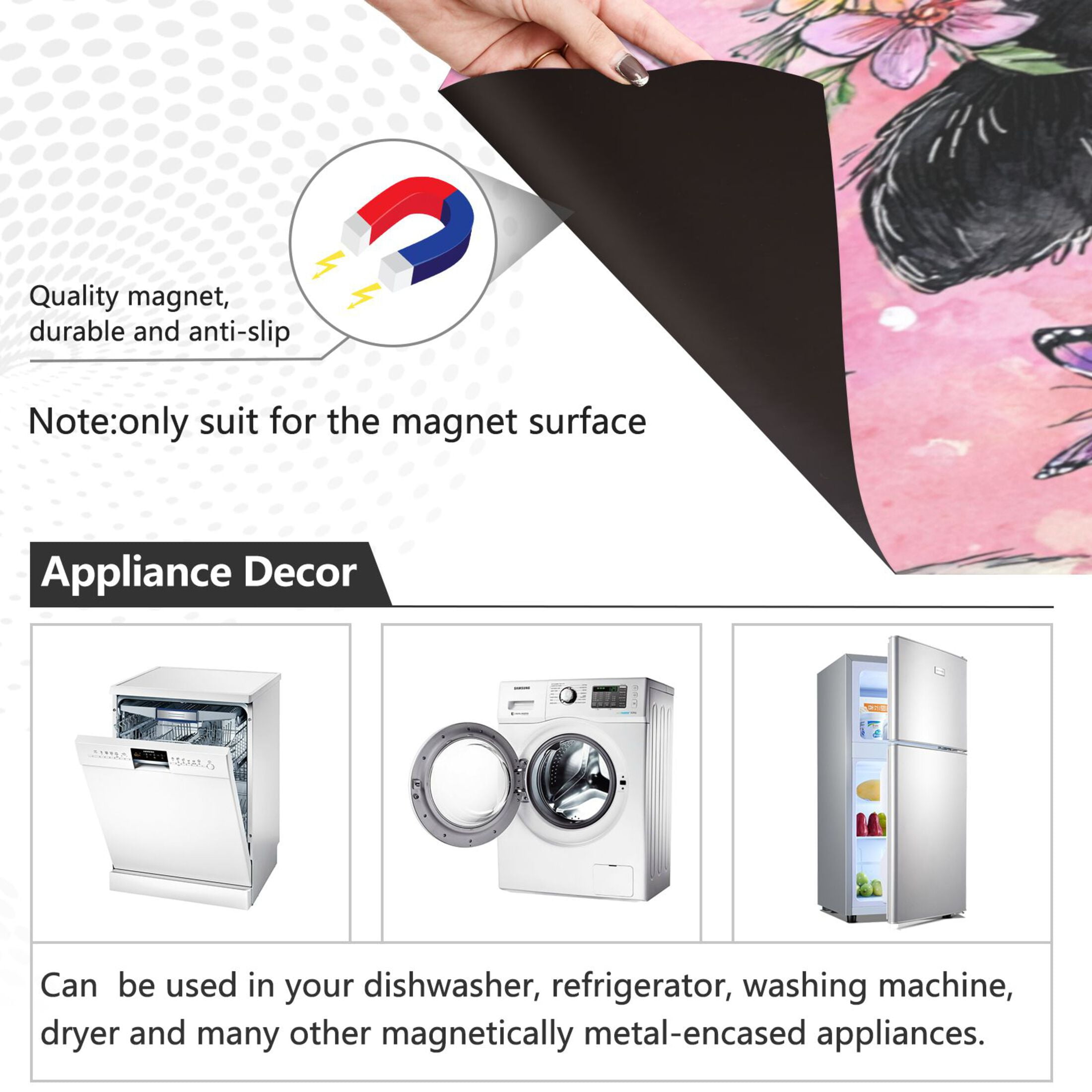 Dishwasher Magnetic Refrigerator Magnet Cover Sticker Home Decorative 23"x26" Cute Baby Cows with Flowers