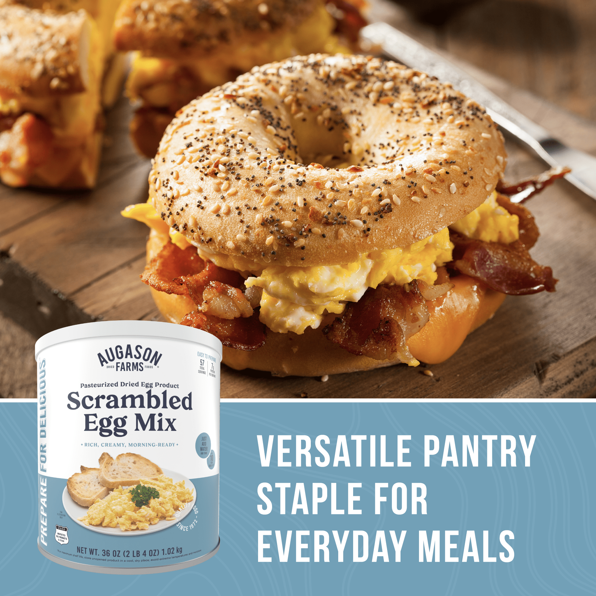 Pasteurized Dried Scrambled Egg Mix Emergency Food Supply, 57 Servings, 10 Year Shelf Life, 7g Protein per Serving - Dry Whole Egg Powder Blend, Ingredient for Baking and Cooking