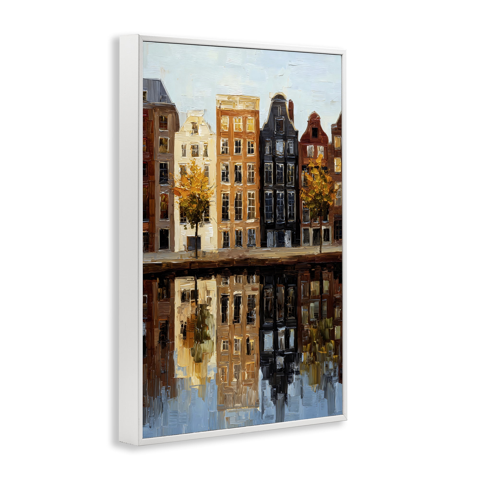 Stupell Industries City Reflection over Canal White Framed Giclee Art, design by Petal Prints Design