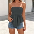 thumbnail image 2 of Jerdar Women's Smocked Tube Tops Flowy Ruffle Sleeveless Peplum Bandeau Babydoll Cami Tank M, 2 of 7