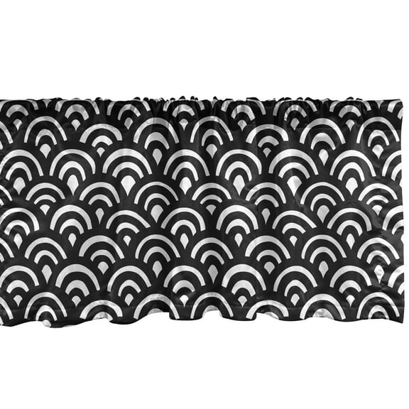 Ambesonne Abstract Window Valance, Japanese Seigaiha Waves, 54" X 18", Charcoal Grey and White