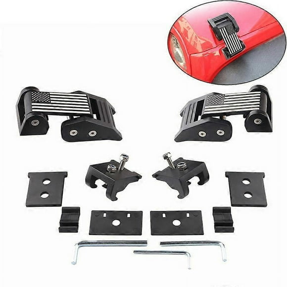 Aluminum Hood Latches Catch Compatible with 2007-2018 Jeep Wrangler JK JKU & 2018-2022 Jeep Wrangler JL JLU Gladiator JT