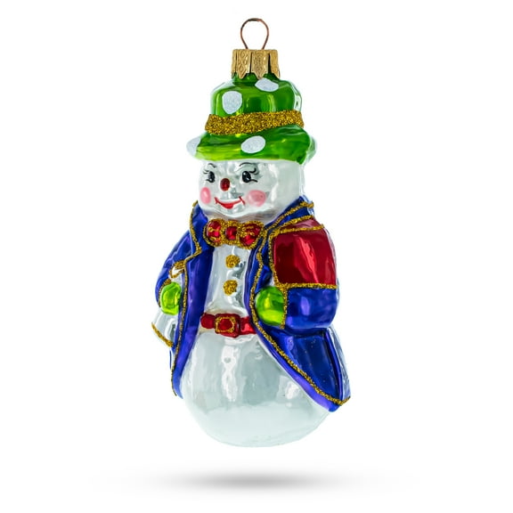 Snowman with Red Bow Tie Glass Christmas Ornament