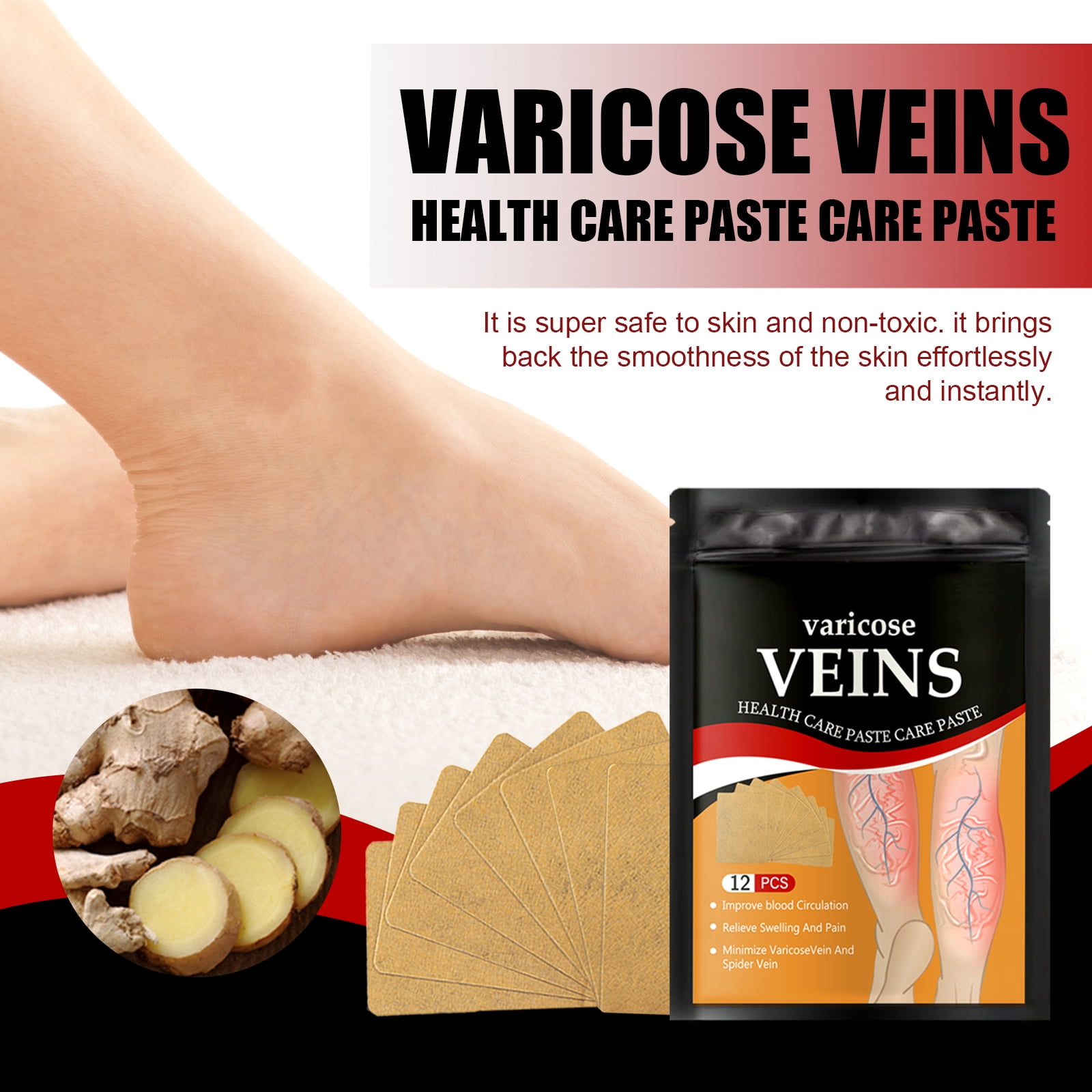Alvantor Leg Relief Patches for Varicose & Spider Veins Treatment, 12 Pack