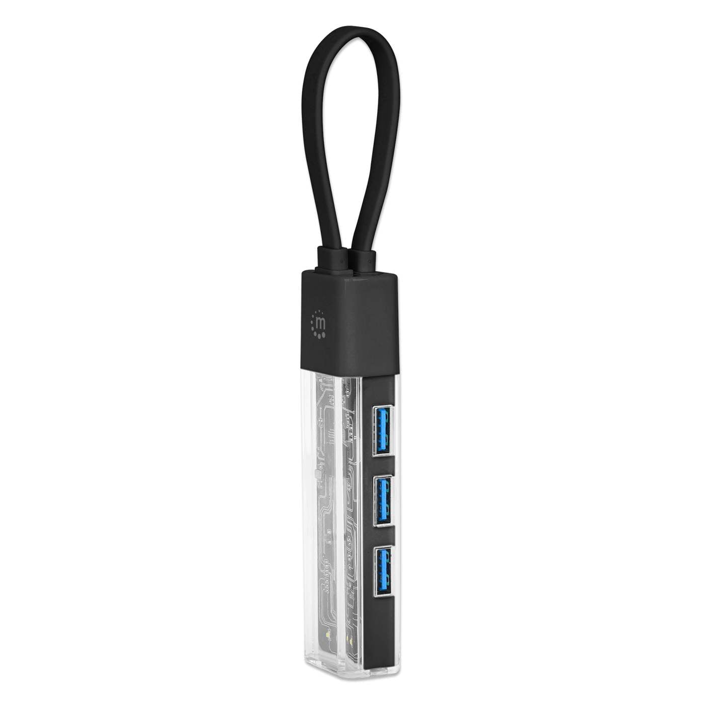 Manhattan Transparent 4-Port USB 3.0 Type-C / Type-A Combo Hub | Black