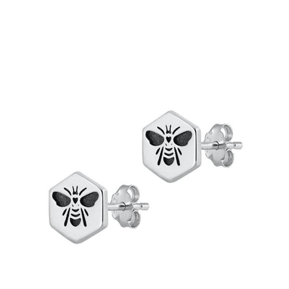 Oxidized Sterling High Polished Hexagon Bumble Bee Silver 925 New Jewelry Female Unisex