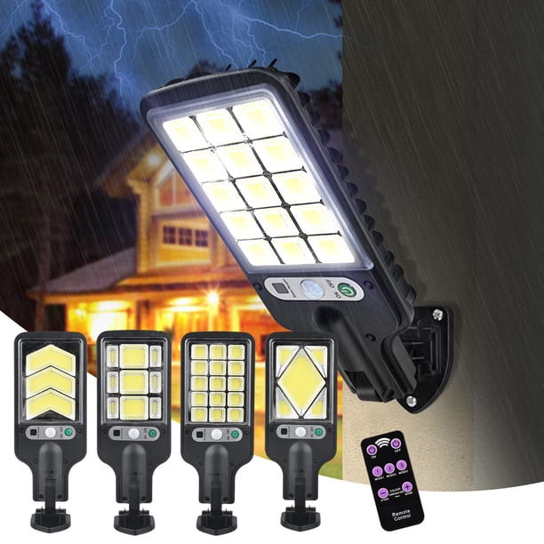 Sensor de movimiento de luces solares exteriores | LED impermeable IP65 | 3 modos, mando a distancia, recargable, ultrabrillante, 2200mAh, PVC, negro | Valla de seguridad en muro Jardín patio