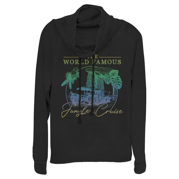 Junior's Jungle Cruise The World Famous La Quila Ombre  Cowl Neck Sweatshirt Black Medium