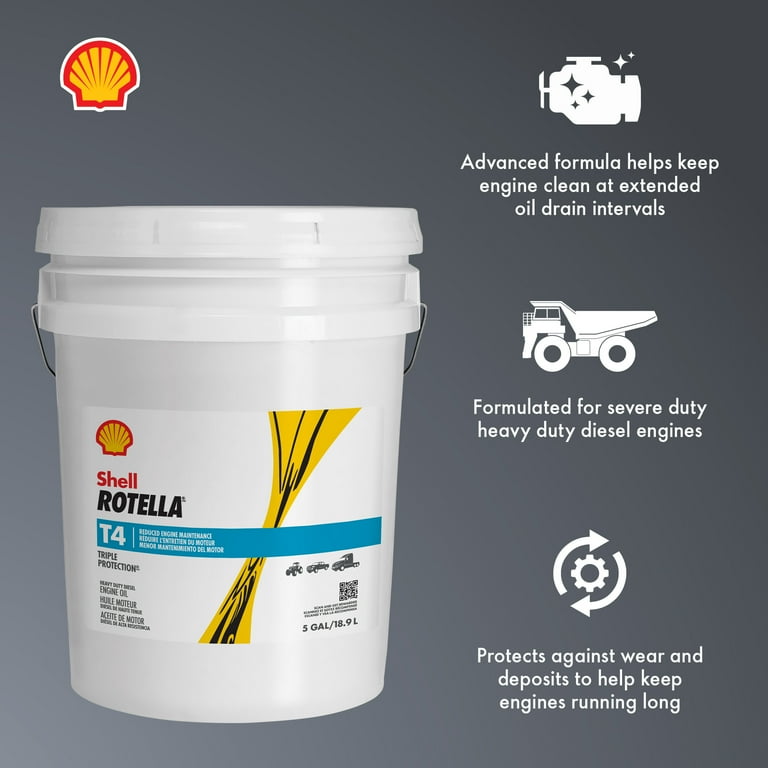 Shell Rotella T4 Triple Protection 15W-40 Diesel Motor Oil, 5 Gallon Pail